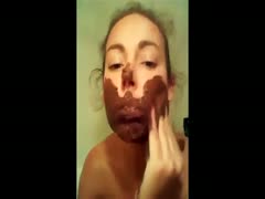 Pretty girl doing her shitty skincare in front of the camera